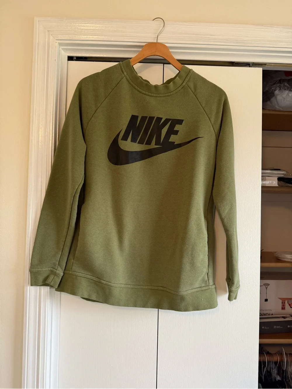 Nike Olive Green Crew Sweatshirt with Black Logo